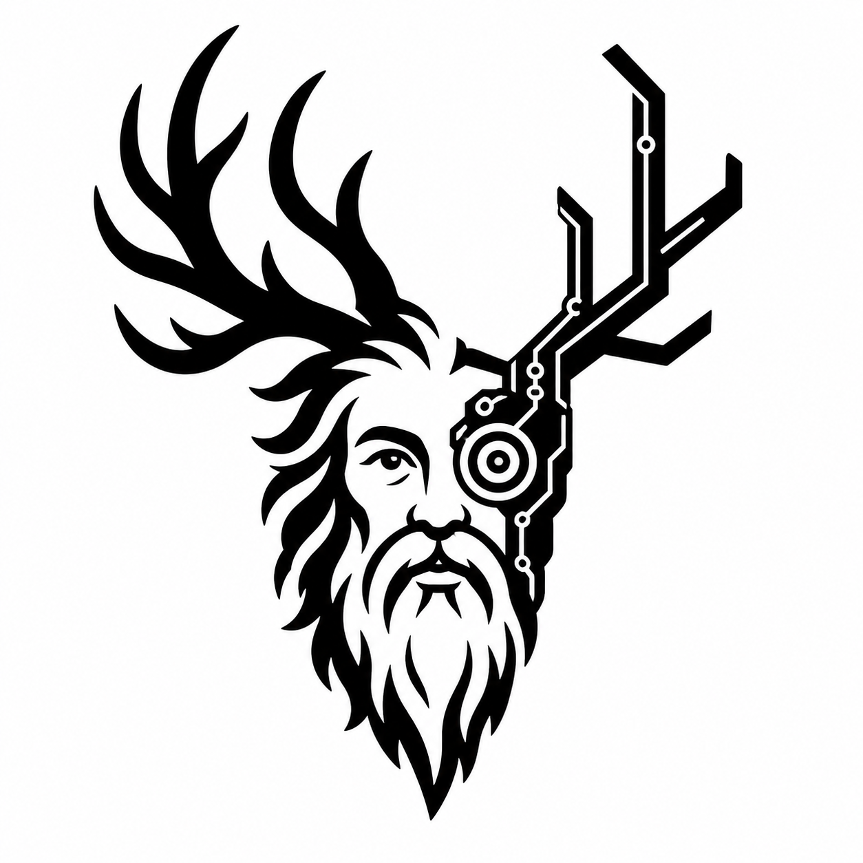 Silvantron's portrait emblem, bringing together natural and technological forms